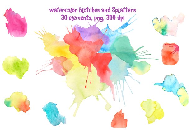水彩泼墨效果 Watercolor Blotches and Splatters