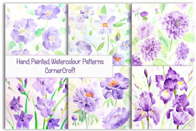 水彩花卉素材 Watercolor Patterns blue flowers