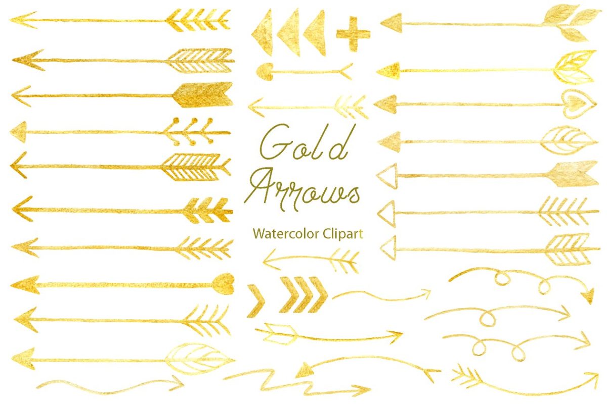 金色的手绘箭素材 Hand Drawn Gold Arrows