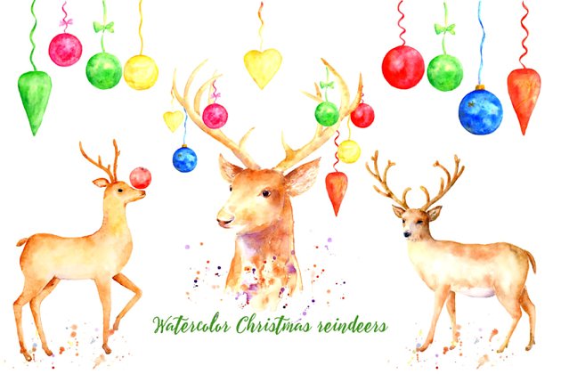 圣诞节鹿水彩画素材 Christmas Reindeer Clipart