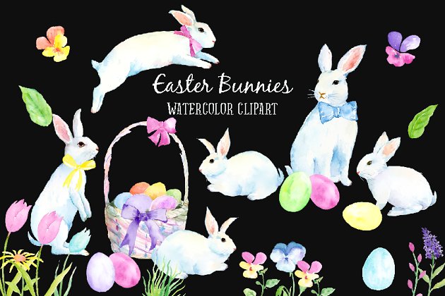 水彩画趣味兔子素材 Watercolor Easter Bunny