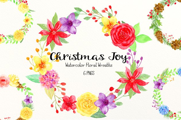 水彩圣诞节花环 Watercolour Christmas Wreaths