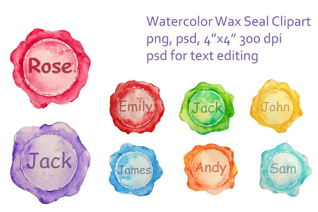 经典的水彩效果素材 Watercolor Vintage Wax Seal Clipart