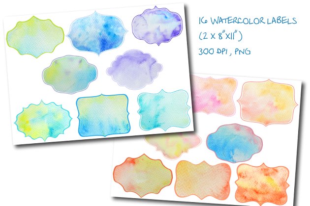 水彩标签素材 Watercolor Labels Tags