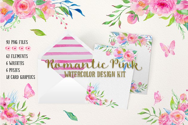 粉红浪漫的设计素材包 Design Kit Romantic Pink Watercolor