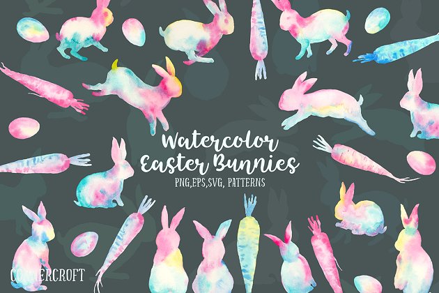 水彩抽象复活节兔子 Watercolor Abstract Easter Bunny