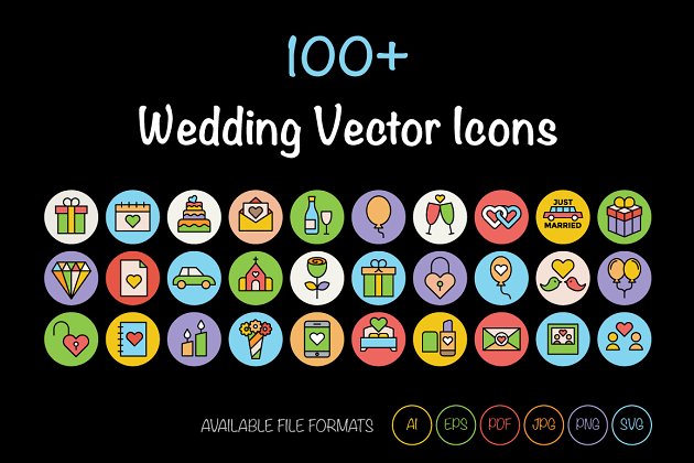 100个婚礼相关的图标 100+ Wedding Vector Icons