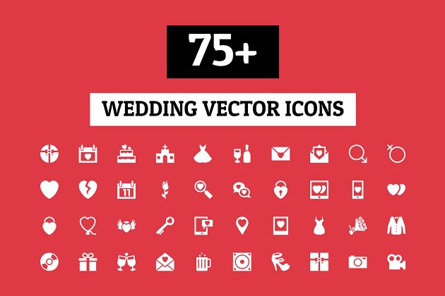 75+婚礼矢量图标 75+ Wedding Vector Icons