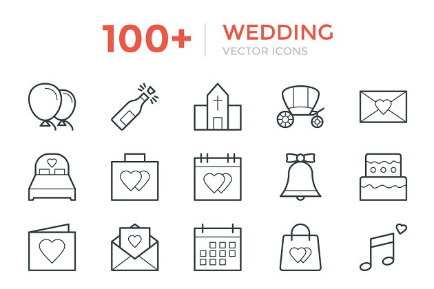 100+婚礼矢量图标 100+ Wedding Vector Icons