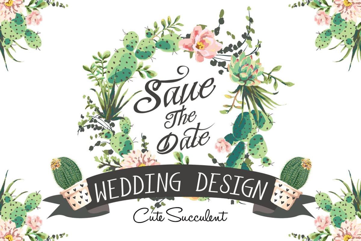 婚礼绿植图形素材 Wedding graphic set with succulents