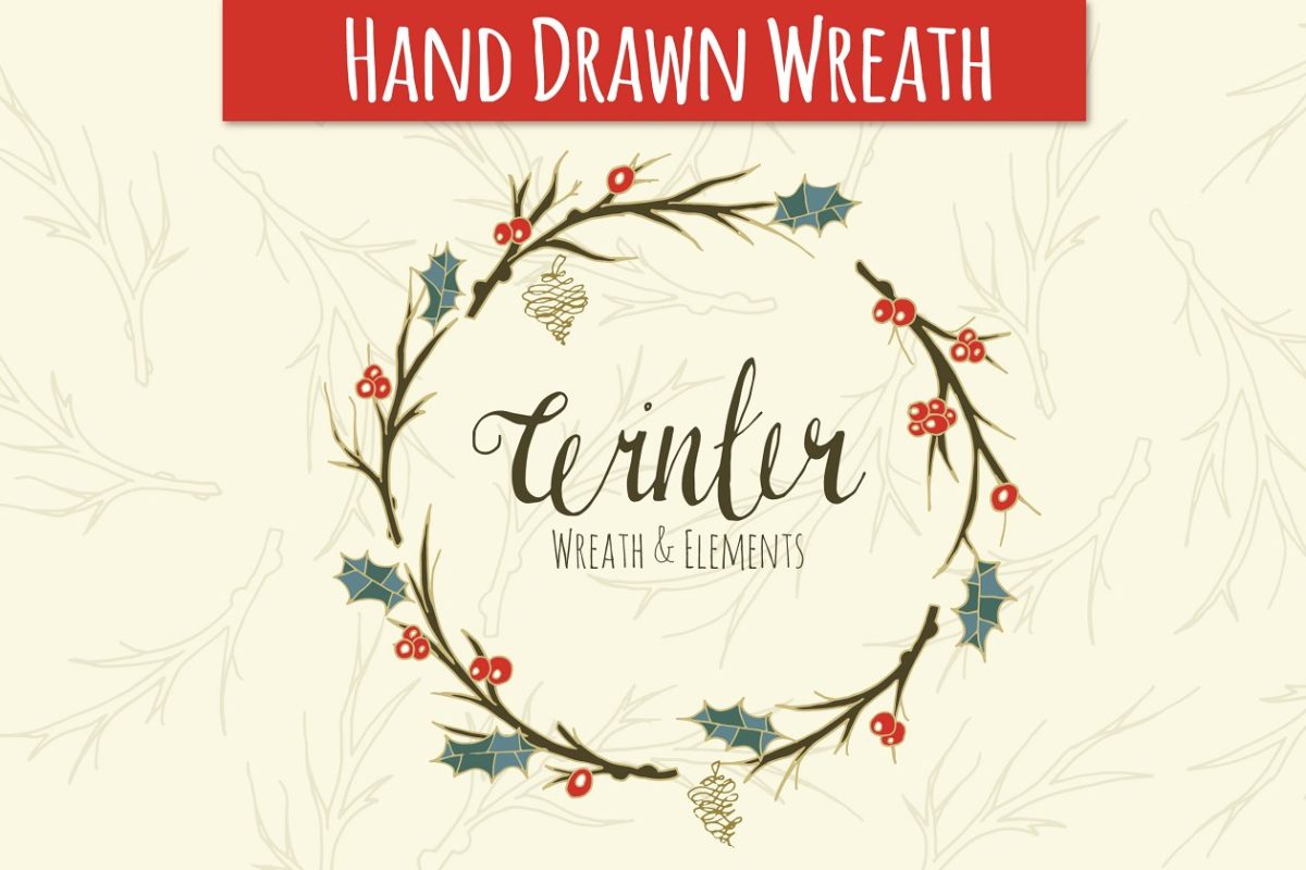 手绘冬季花卉插画 Winter Wreath Graphics – Hand Drawn
