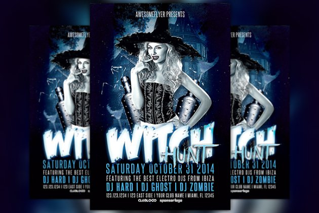万圣节海报制作模板 Witch Hunt Halloween Party Flyer
