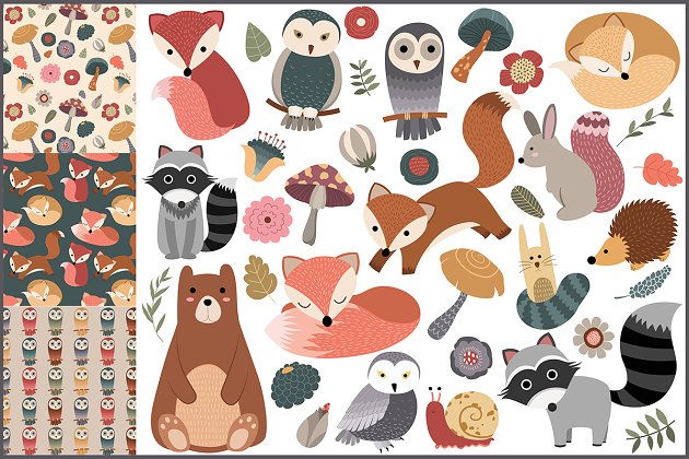森林动物设计图案 45 Woodland Designs & Patterns