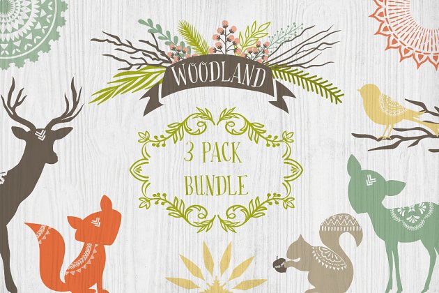 森林花环图案背景纹理 Woodland Graphics Wreaths & Patterns