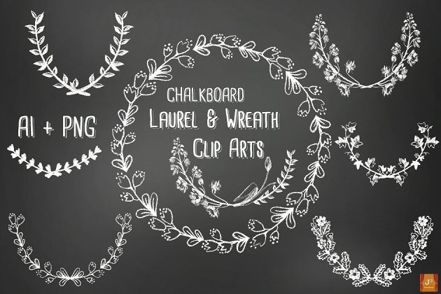 矢量PNG黑板风格花环 Vector PNG Chalkboard style Wreaths
