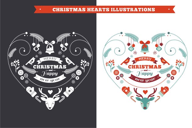 圣诞节心形创意图形 Christmas Heart Cards, Backgrounds