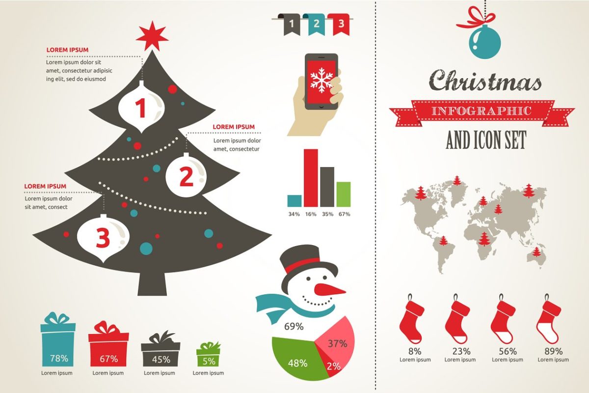 圣诞节元素插画 Christmas Infographics
