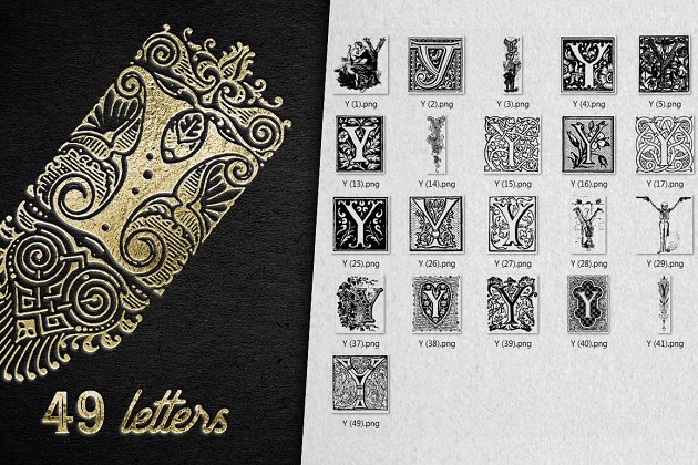 复古字母Y装饰字体 Vintage Letter Y Decorative Alphabet