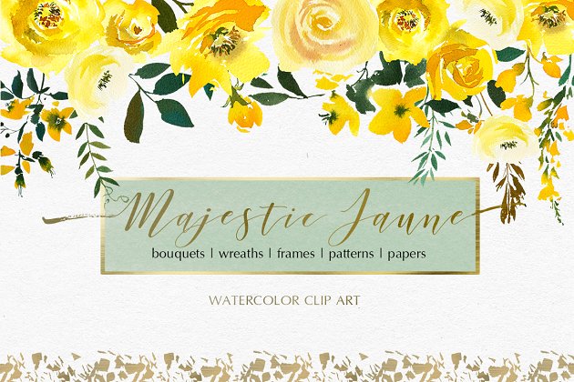 雄伟的黄花水彩花卉 Majestic Jaune Watercolor Florals