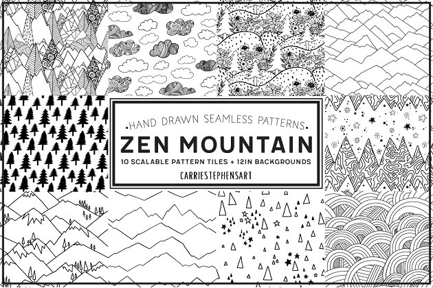 森林大山抽象元素背景纹理素材 Mountain Line Pattern Repeats