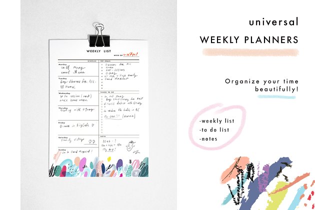 周计划计划表模板 Weekly Planners. EPS & JPEG