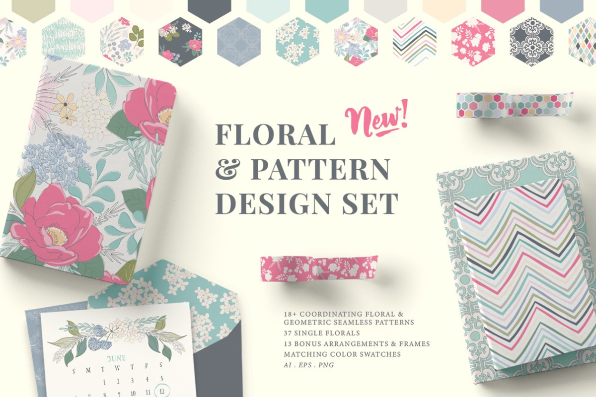 时尚花卉几何图案背景纹理 Floral & Pattern Design Set