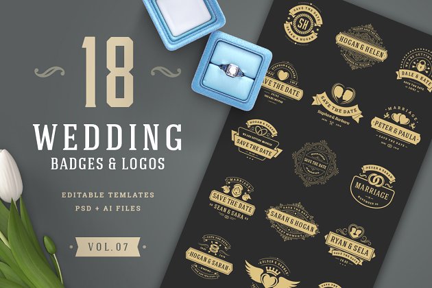 婚礼矢量logo模板 18 Wedding Logos and Badges