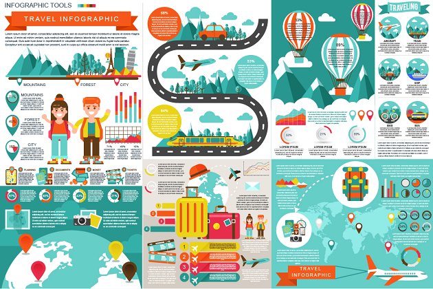 旅游资讯元素ppt模板 Set of Travel Infographic Elements