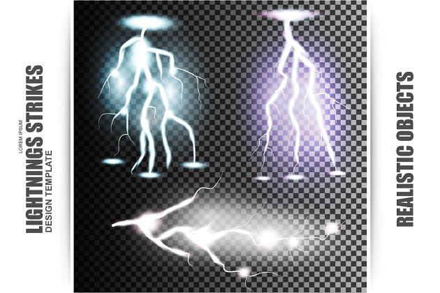 一组逼真的闪电 Set of Realistic Lightnings
