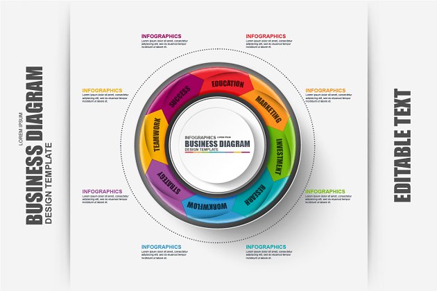 商业卡片信息图表ppt素材 Business Circle Diagram Infographic