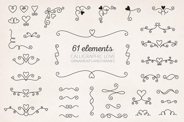 爱情矢量插画素材 Caligraphic Love Ornaments & Frames