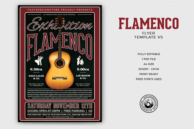 吉他音乐海报模板v5 Flamenco Flyer PSD V5