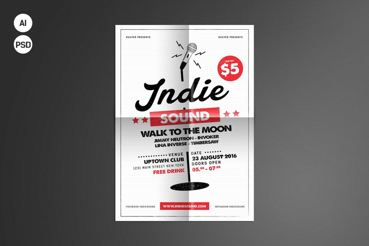 简单的活动通知海报设计 Indie Sound Flyer