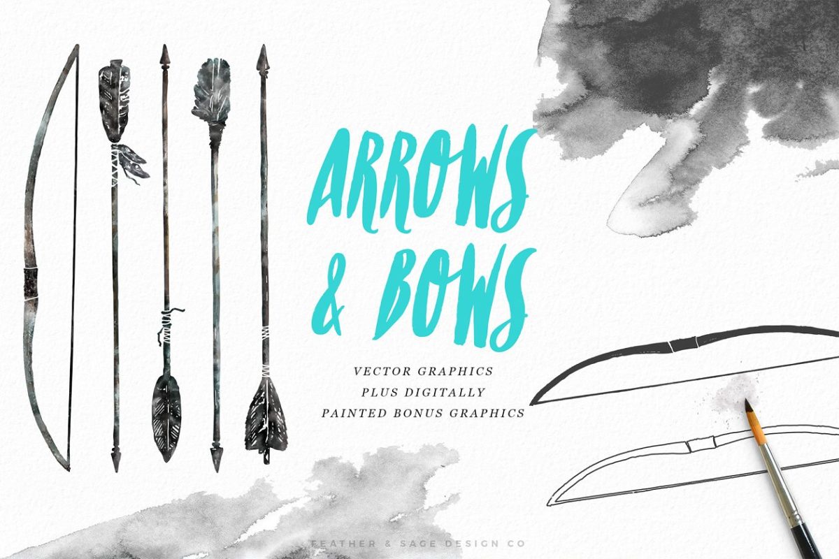 手绘箭元素插图 Hand-Drawn Arrows & Bows Graphics