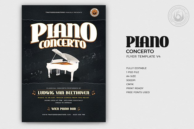 钢琴演奏会海报模板 Piano Concerto Flyer PSD V4