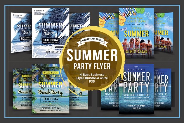 夏天派对传单模板包 Summer Party Flyer Bundle