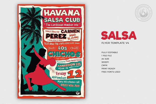 夏威夷活动宣传海报模板 Salsa Flyer PSD V4