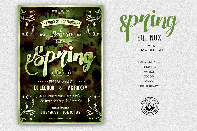 春季背景传单海报PSD模板v1 Spring Equinox Flyer PSD V1