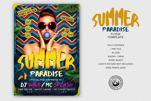 夏日音乐派对海报设计PSD模板 Summer Paradise Flyer PSD