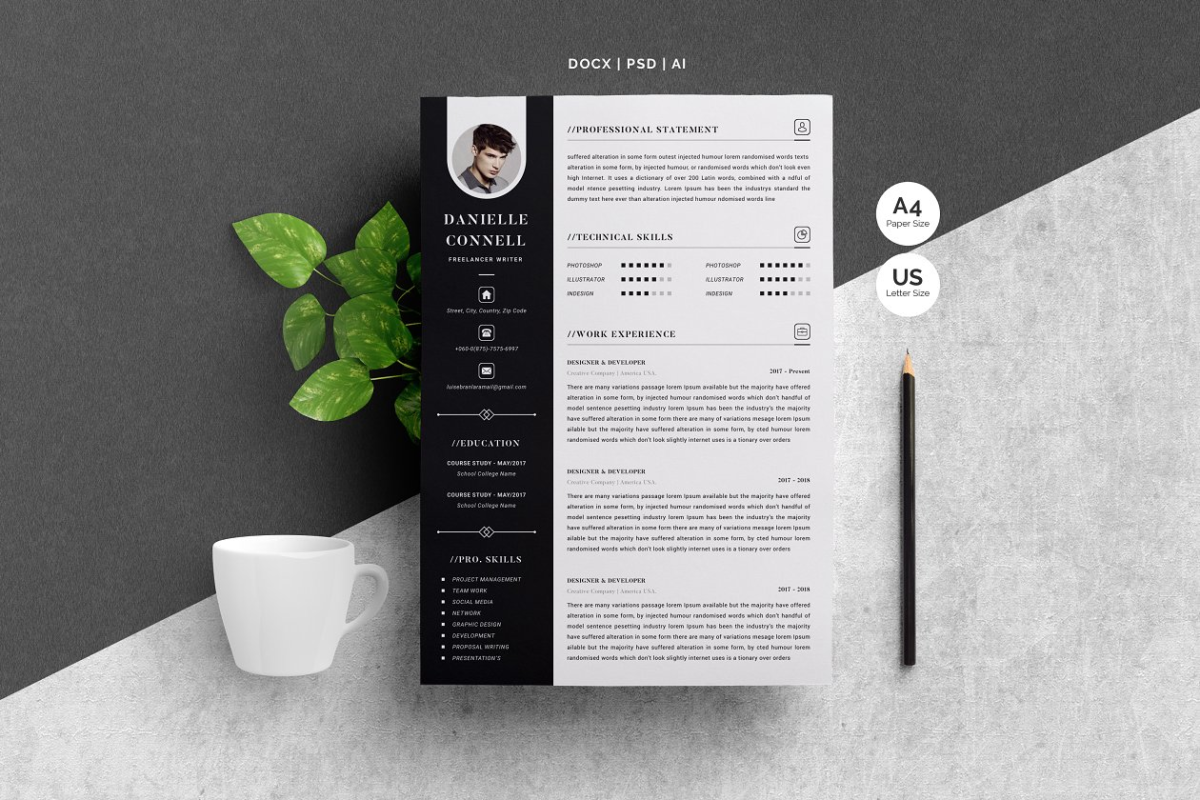 简洁的现代简历模板 Modern Resume Template 4 Pages