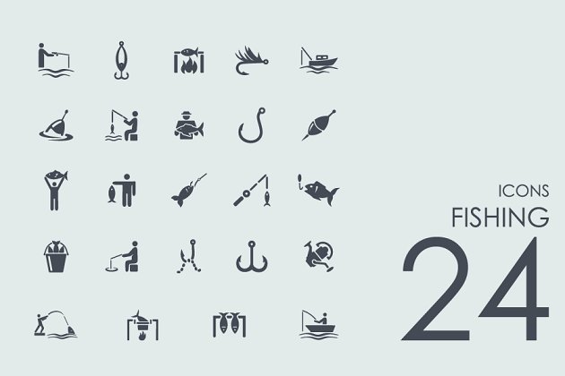 24个钓鱼图标 24 Fishing icons