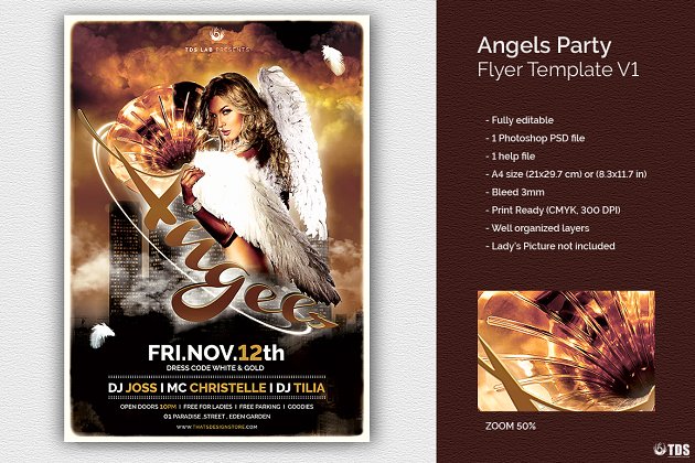 天使派对传单PSD V1  Angels Party Flyer PSD V1