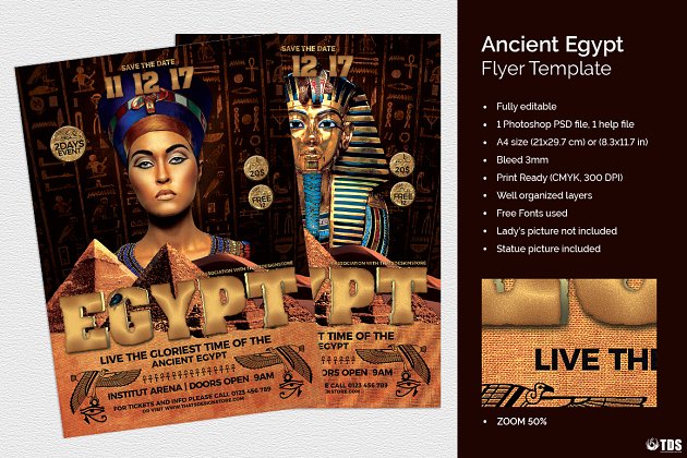 古埃及主题传单PSD模板 Ancient Egypt Event Flyer PSD