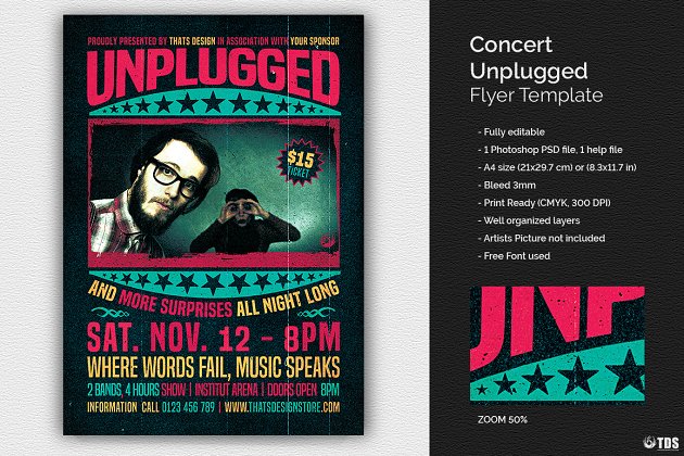 音乐会海报模板 Concert Unplugged Flyer PSD
