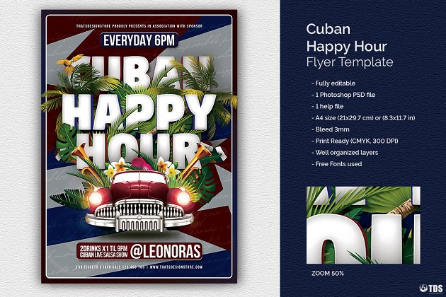 欢乐时光海报设计模板 Cuban Happy Hour Flyer PSD