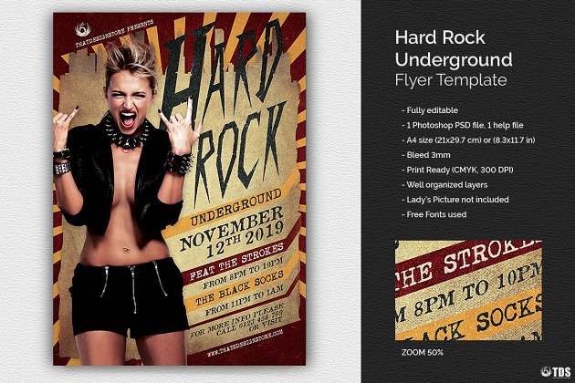 地下音乐派对海报模板 Hard Rock Underground Flyer PSD
