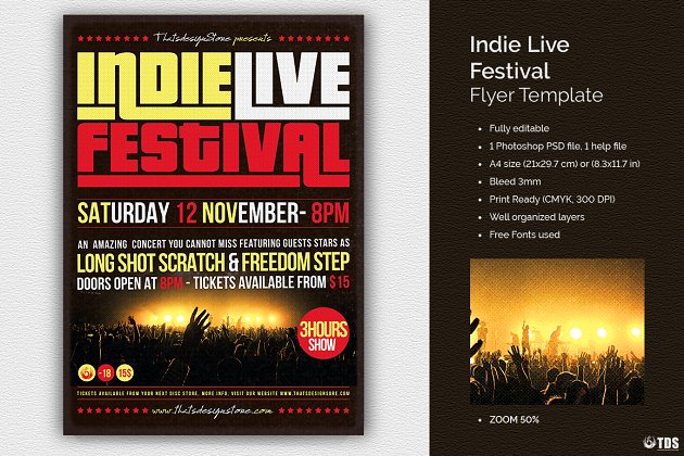 独立节日传单PSD模板 Indie Live Festival Flyer PSD