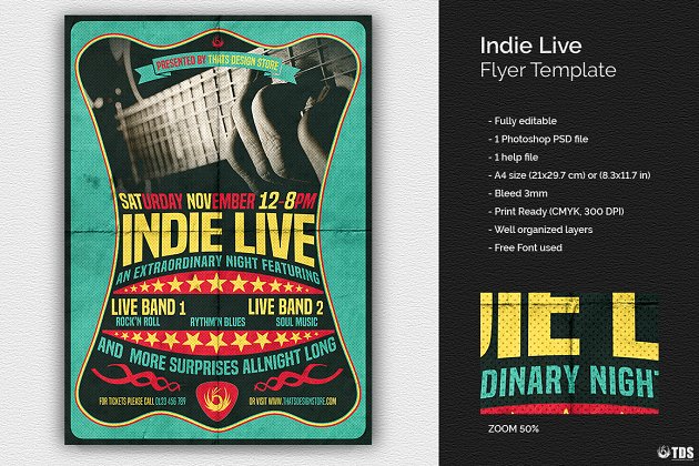 个性直播海报模版 Indie Live Flyer PSD