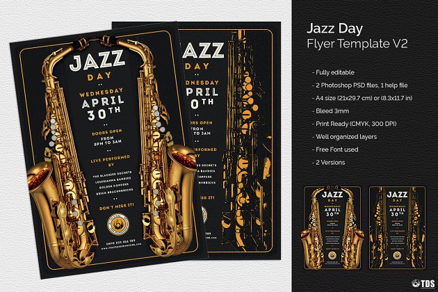 爵士音乐海报模板 Jazz Day Flyer PSD V2