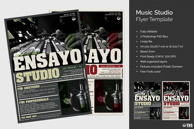 音乐工作室海报模板 Music Studio Flyer PSD